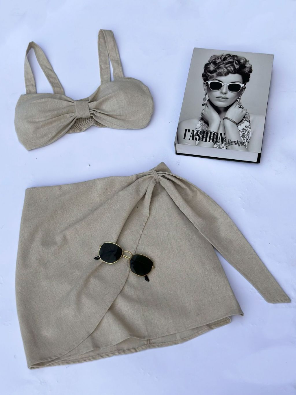 Top e Saia em Linho com Faixa Transpassada Moda Feminina