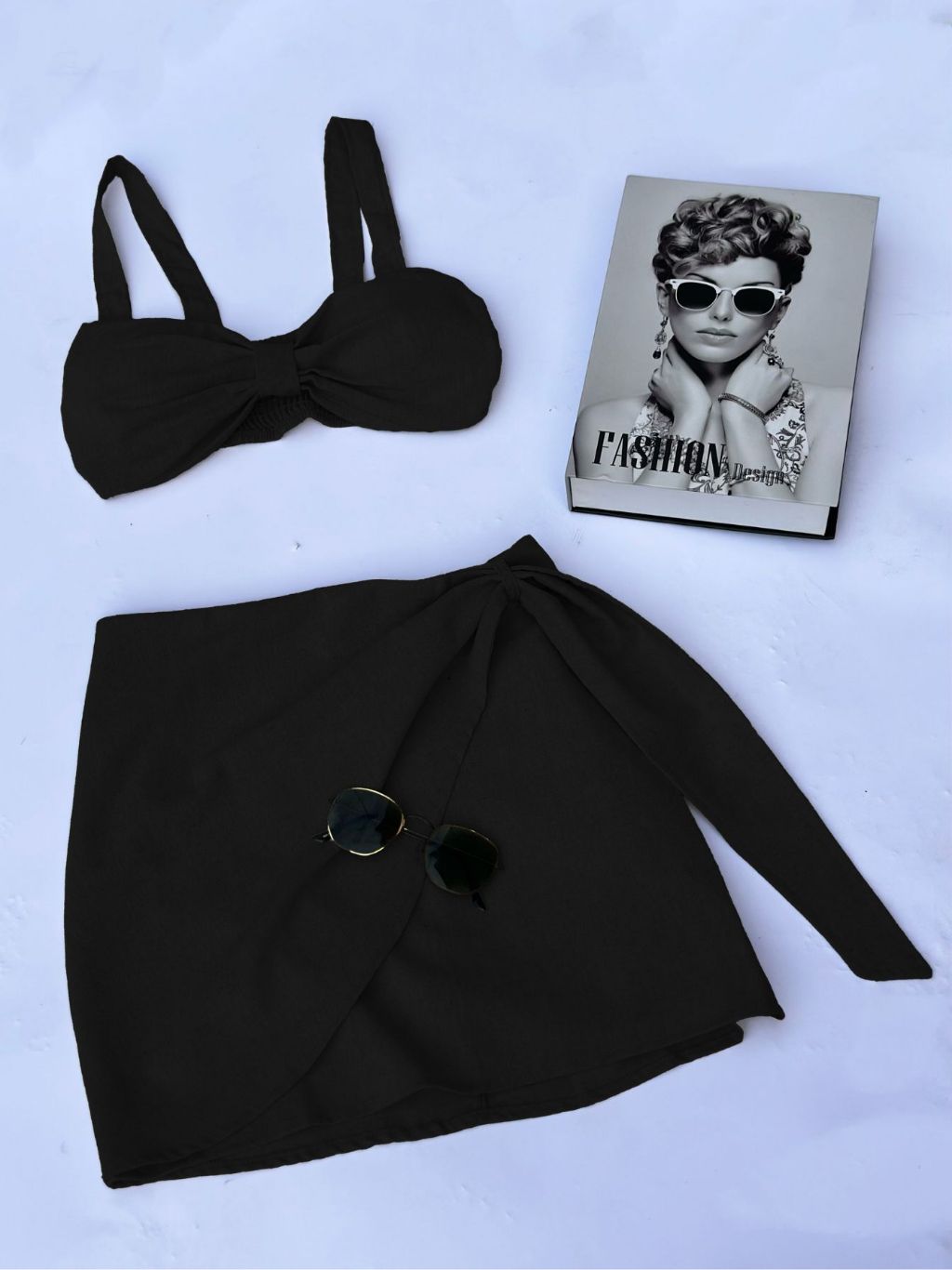 Top e Saia em Linho com Faixa Transpassada Moda Feminina