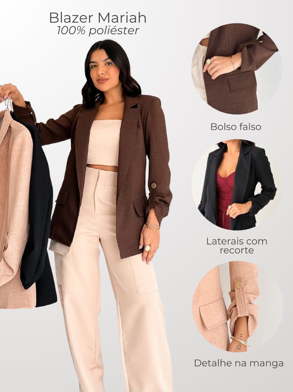 Blazer Alongado Feminino Mariah Elegância e Sofisticação com Detalhes Dourados