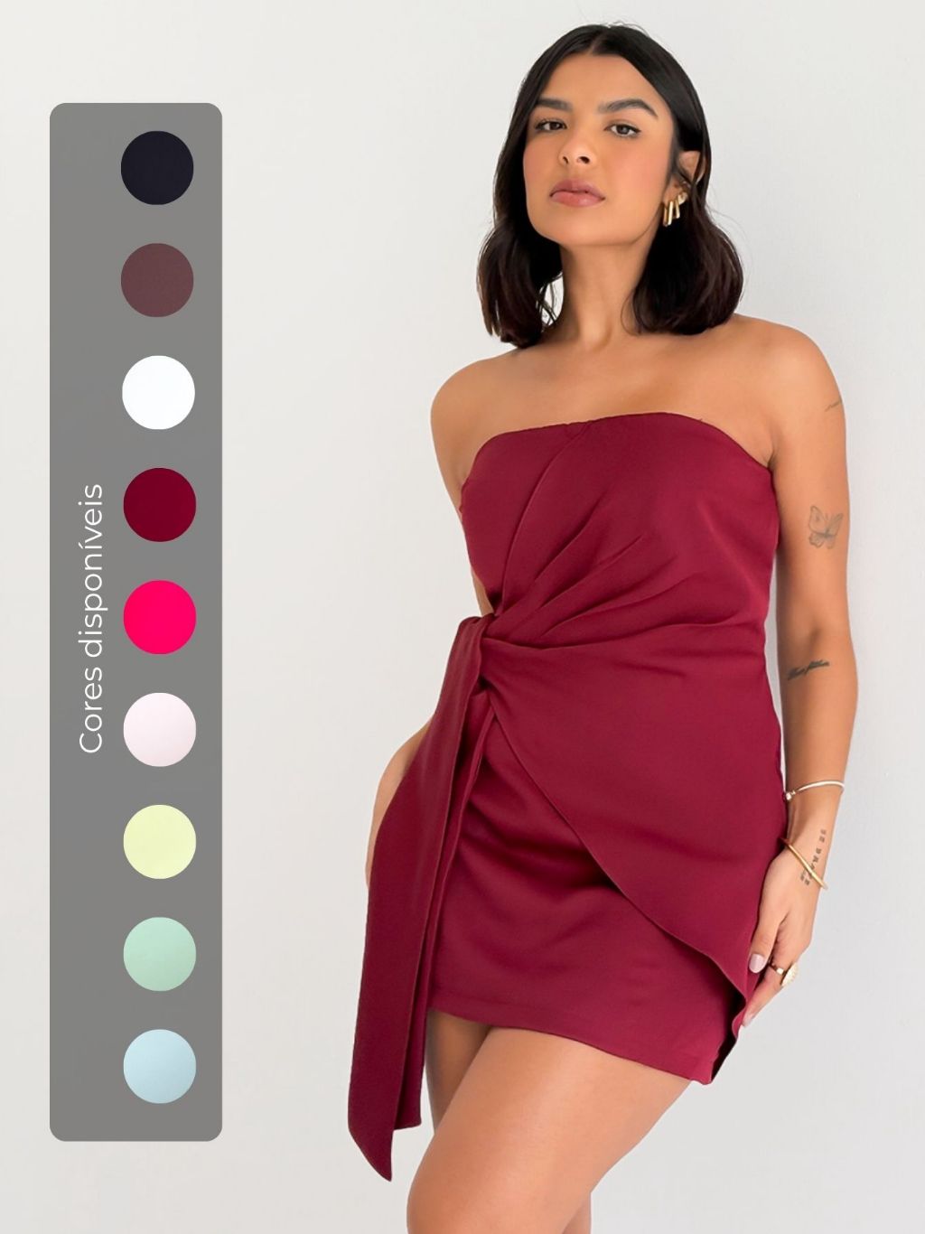 Vestido Feminino Alfaiataria Tomara que Caia Curto Transpassado Caimento Impecável Elegante