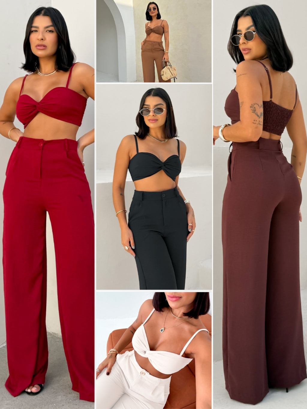 Conjunto Duna Cropped Trançado e Calça Pantalona Wide Leg da Lunii Helena Coleção Primavera Verão