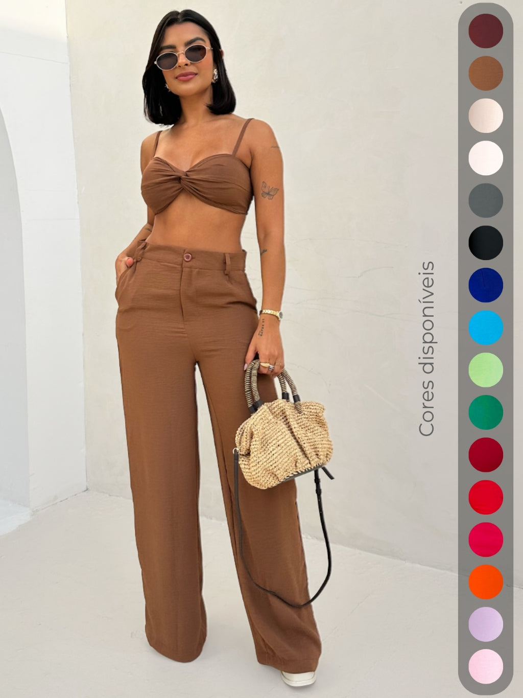 Conjunto Duna Cropped Trançado e Calça Pantalona Wide Leg da Lunii Helena Coleção Primavera Verão