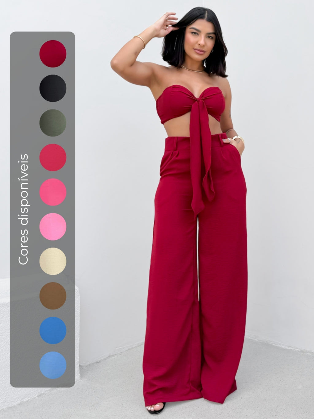 Conjunto Calça Variante E Top Com Laço Duna Verão Moda Luxo