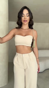 Conjunto Calça Variante E Top Com Laço Duna Verão Moda Luxo