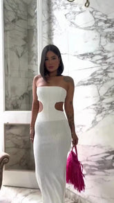 Vestido Midi Feminino Canelado Tomara que Caia com Abertura na Cintura Lunii