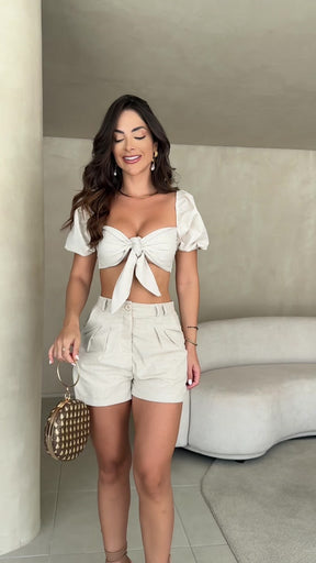 Conjunto Top Laço e Short em Linho