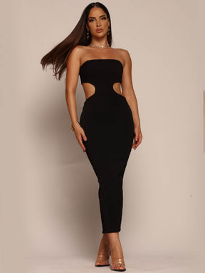 Vestido Midi Feminino Canelado Tomara que Caia com Abertura na Cintura Lunii