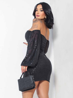 Vestido Tule Paetê Com Mangas Removíveis.