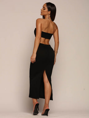 Vestido Midi Feminino Canelado Tomara que Caia com Abertura na Cintura Lunii