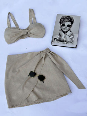 Top e Saia em Linho com Faixa Transpassada Moda Feminina