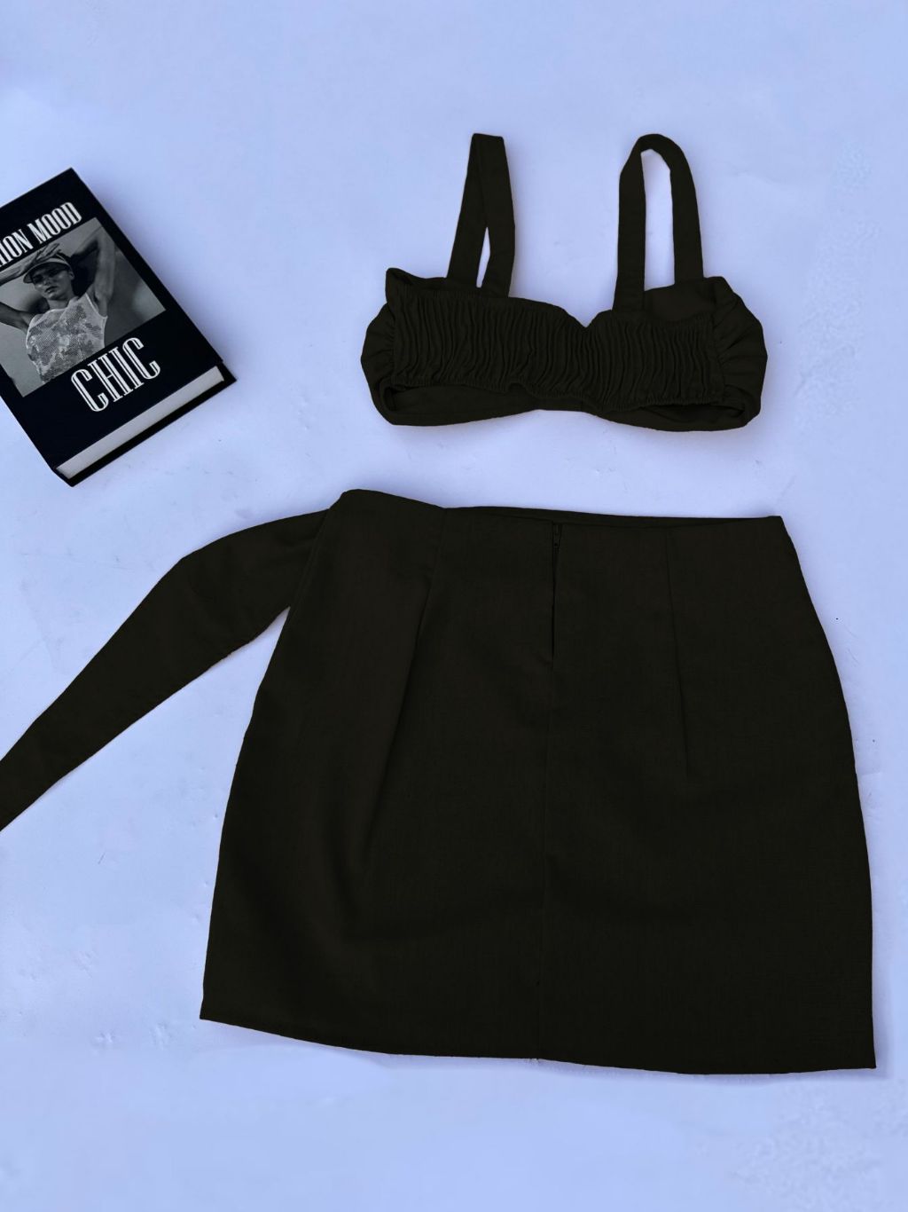 Top e Saia em Linho com Faixa Transpassada Moda Feminina