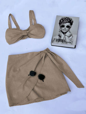 Top e Saia em Linho com Faixa Transpassada Moda Feminina