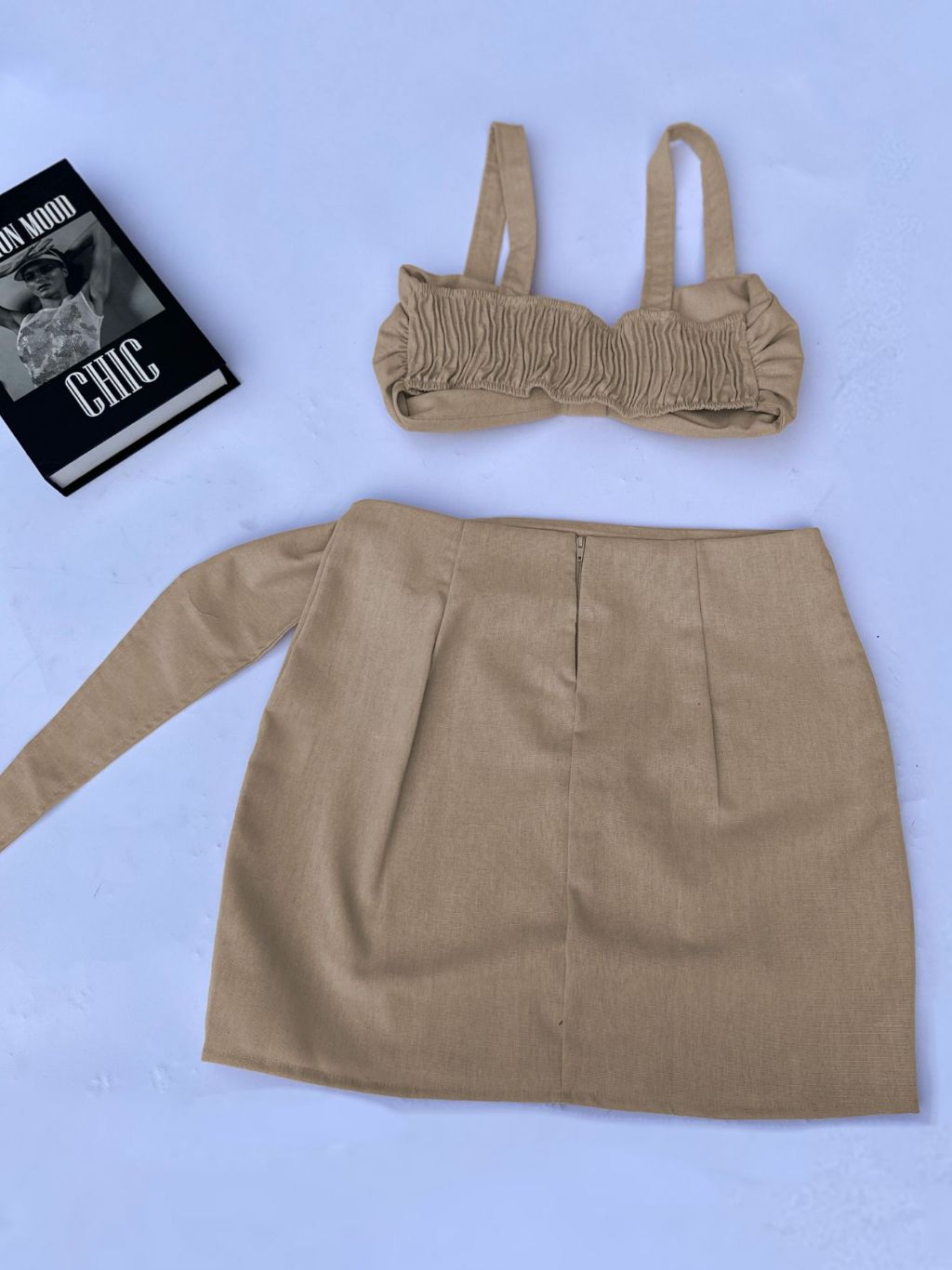 Top e Saia em Linho com Faixa Transpassada Moda Feminina