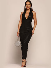 Vestido Midi Franzido com Decote nas Costas Moda Luxo Lunii