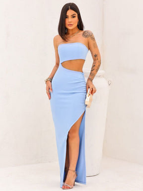 Vestido Midi Com Abertura Na Lateral E Fenda Moda Feminina