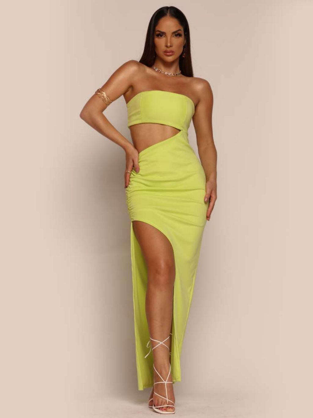 Vestido Midi Com Abertura Na Lateral E Fenda Moda Feminina