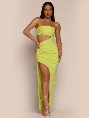 Vestido Midi Com Abertura Na Lateral E Fenda Moda Feminina