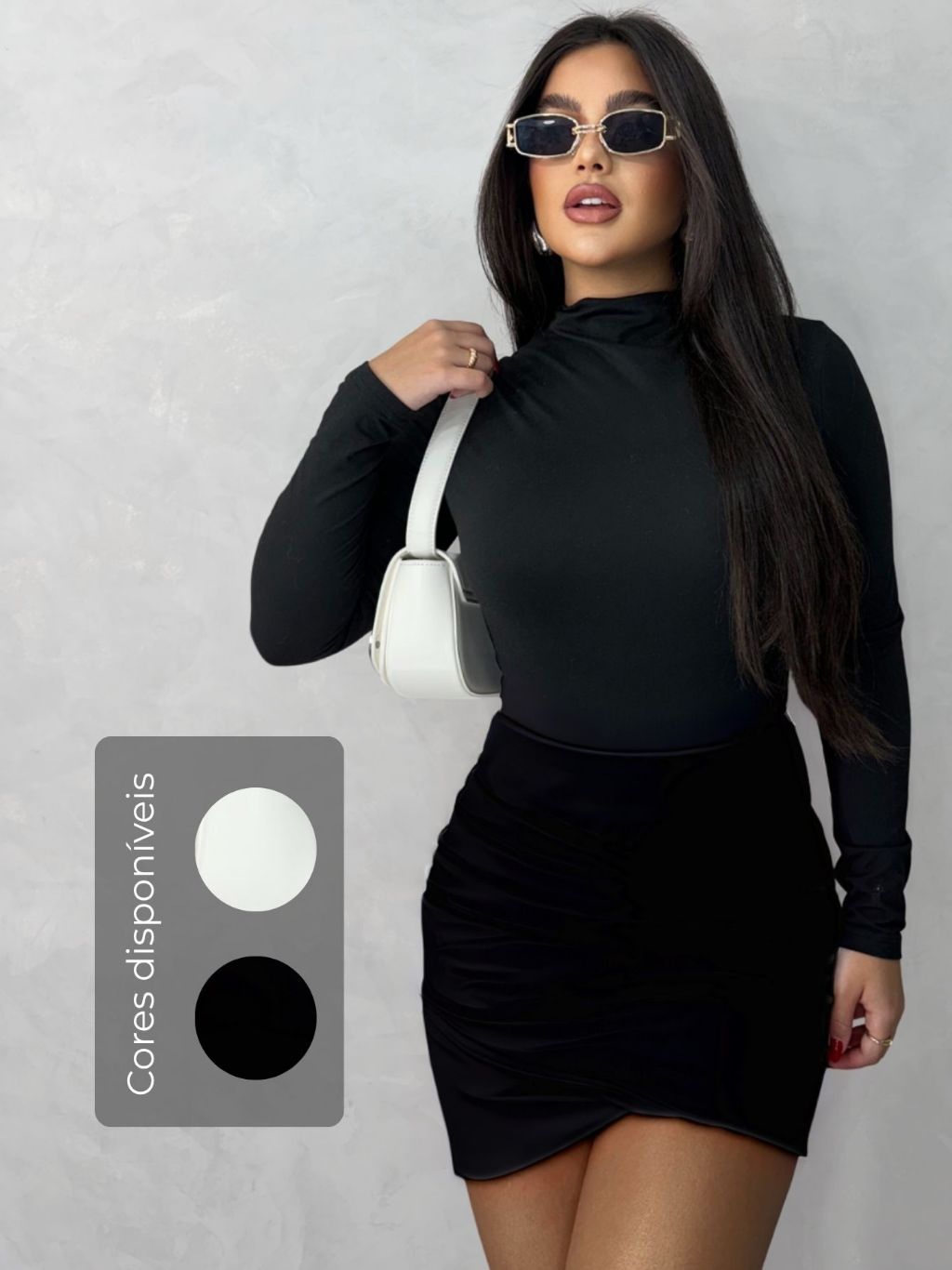 Saia Curta Feminina em Couro Sintético com Zíper Frontal e Detalhes Fashion Lunii