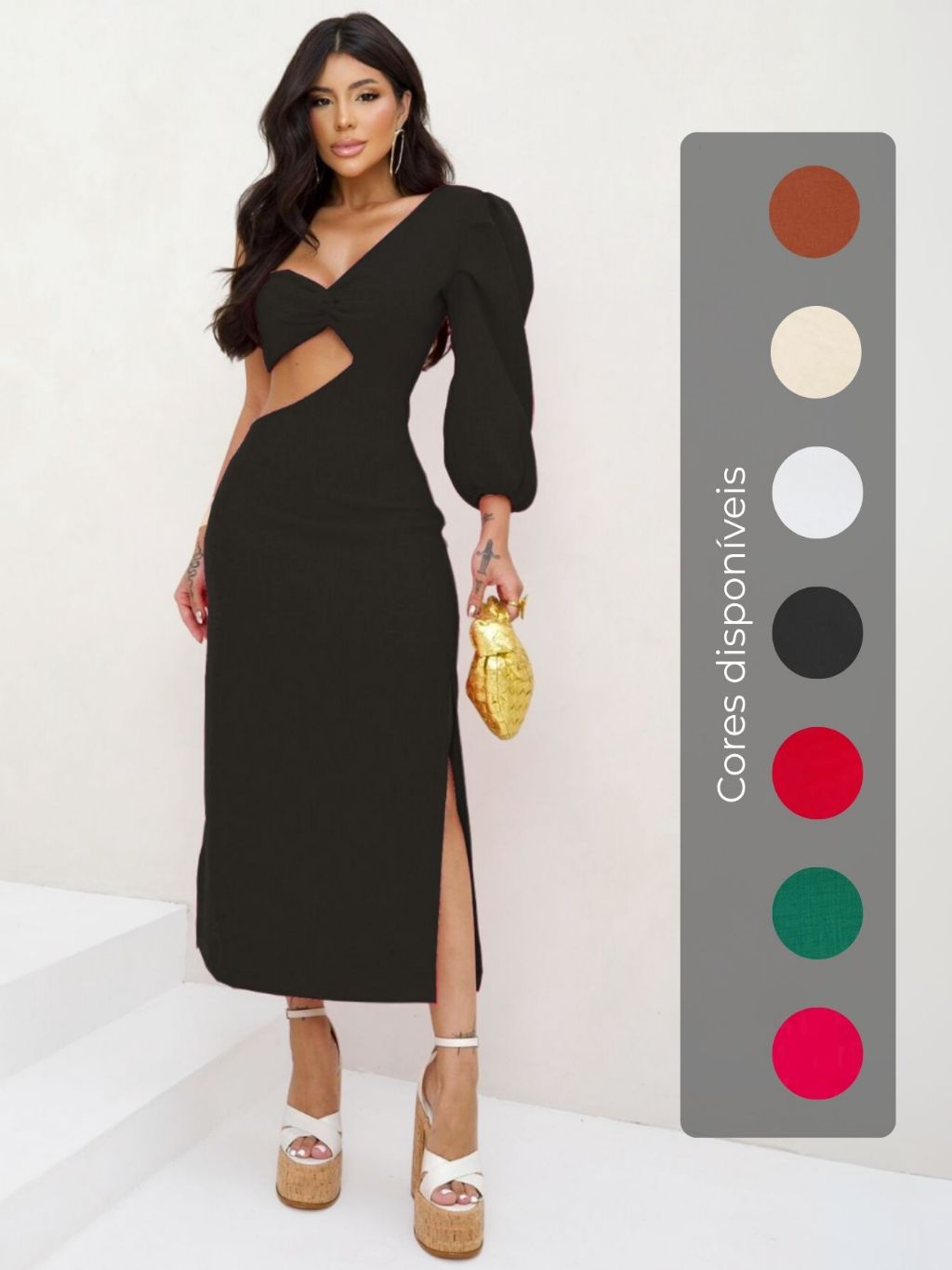 Vestido Feminino de Uma Única Manga Balonê Longa Sofisticado e Sexy