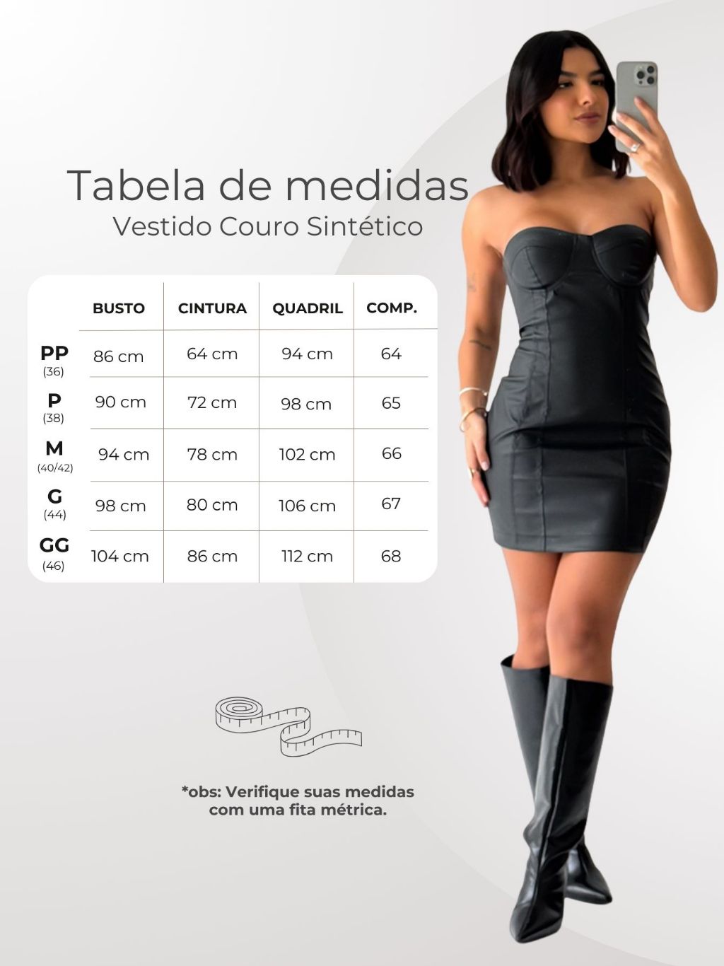 Vestido Curto em Couro Sintético Júlia Outono/Inverno 2025 - Decote Meia Taça