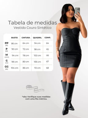Vestido Curto em Couro Sintético Júlia Outono/Inverno 2025 - Decote Meia Taça