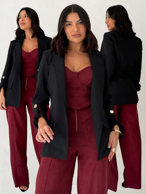 Blazer Alongado Feminino Mariah Elegância e Sofisticação com Detalhes Dourados