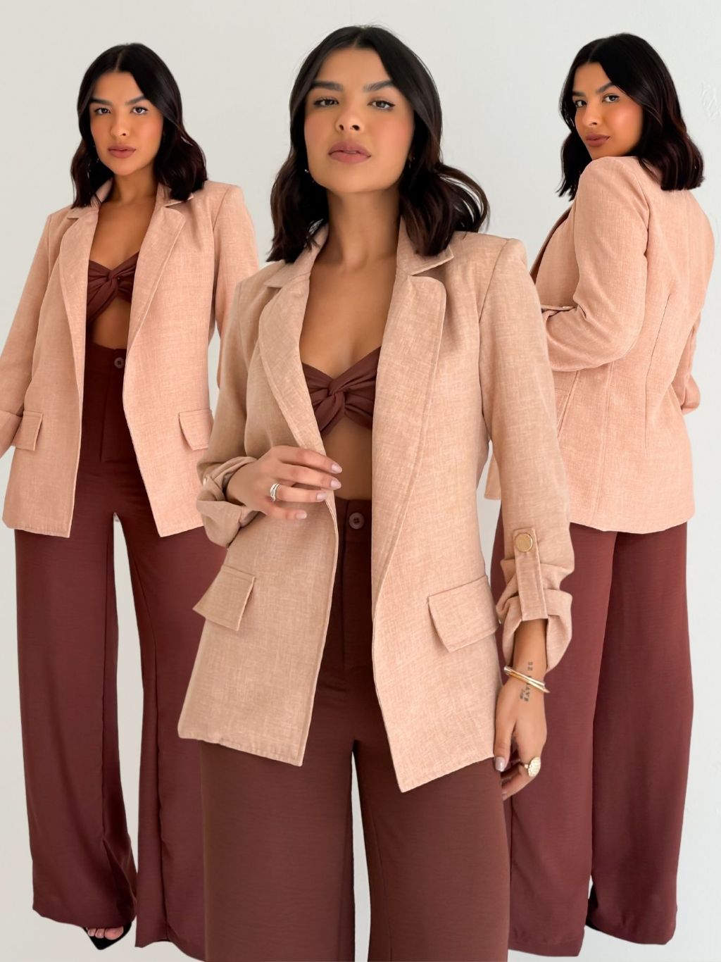 Blazer Alongado Feminino Mariah Elegância e Sofisticação com Detalhes Dourados