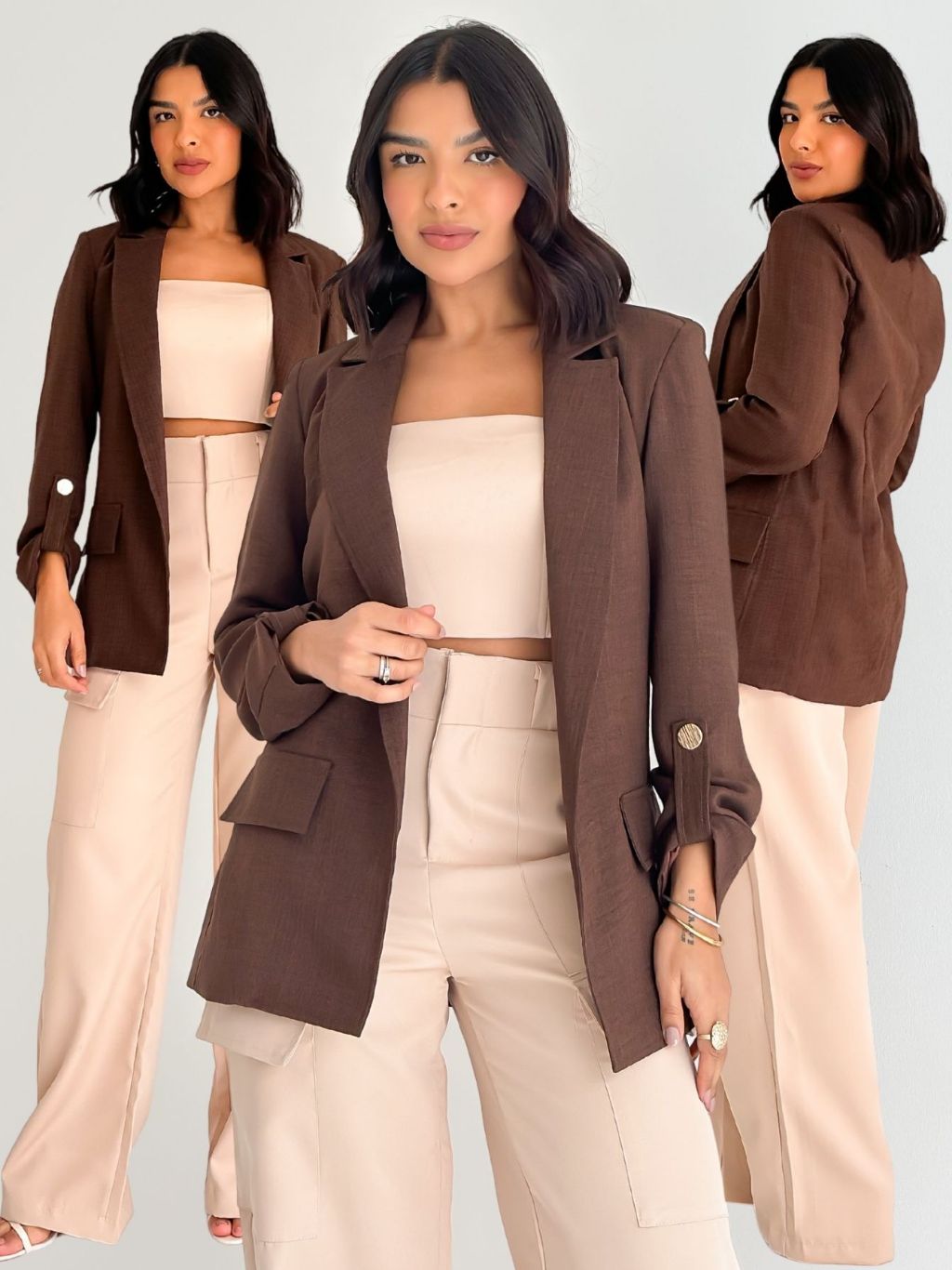 Blazer Alongado Feminino Mariah Elegância e Sofisticação com Detalhes Dourados