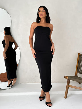 Vestido Feminino Tomara Que Caia Midi Tubinho Em Neoprene Com Bojo Elegante