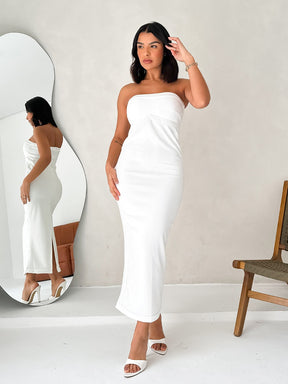 Vestido Feminino Tomara Que Caia Midi Tubinho Em Neoprene Com Bojo Elegante