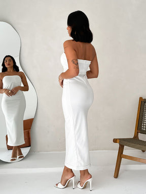 Vestido Feminino Tomara Que Caia Midi Tubinho Em Neoprene Com Bojo Elegante