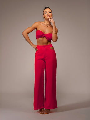 Conjunto de Crepe Seda Vazado nas Laterais do Cós Moda Luxo