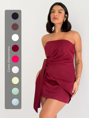 Vestido Feminino Alfaiataria Tomara que Caia Curto Transpassado Caimento Impecável Elegante