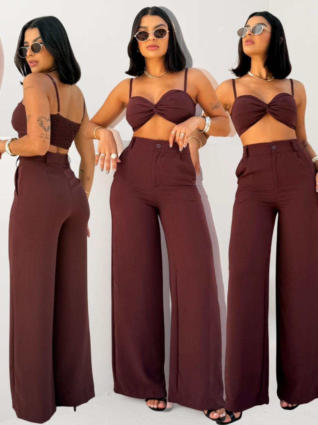 Conjunto Duna Cropped Trançado e Calça Pantalona Wide Leg da Lunii Helena Coleção Primavera Verão