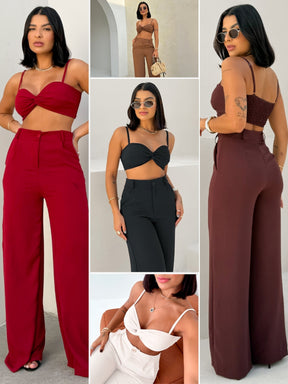 Conjunto Duna Cropped Trançado e Calça Pantalona Wide Leg da Lunii Helena Coleção Primavera Verão