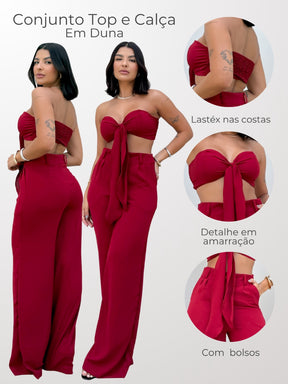 Conjunto Calça Variante E Top Com Laço Duna Verão Moda Luxo